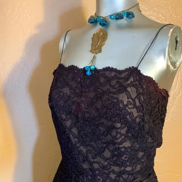 COPY - Vintage Miss Elliette California Black Lace Dress.  Sz 8 - Picture 4 of 5